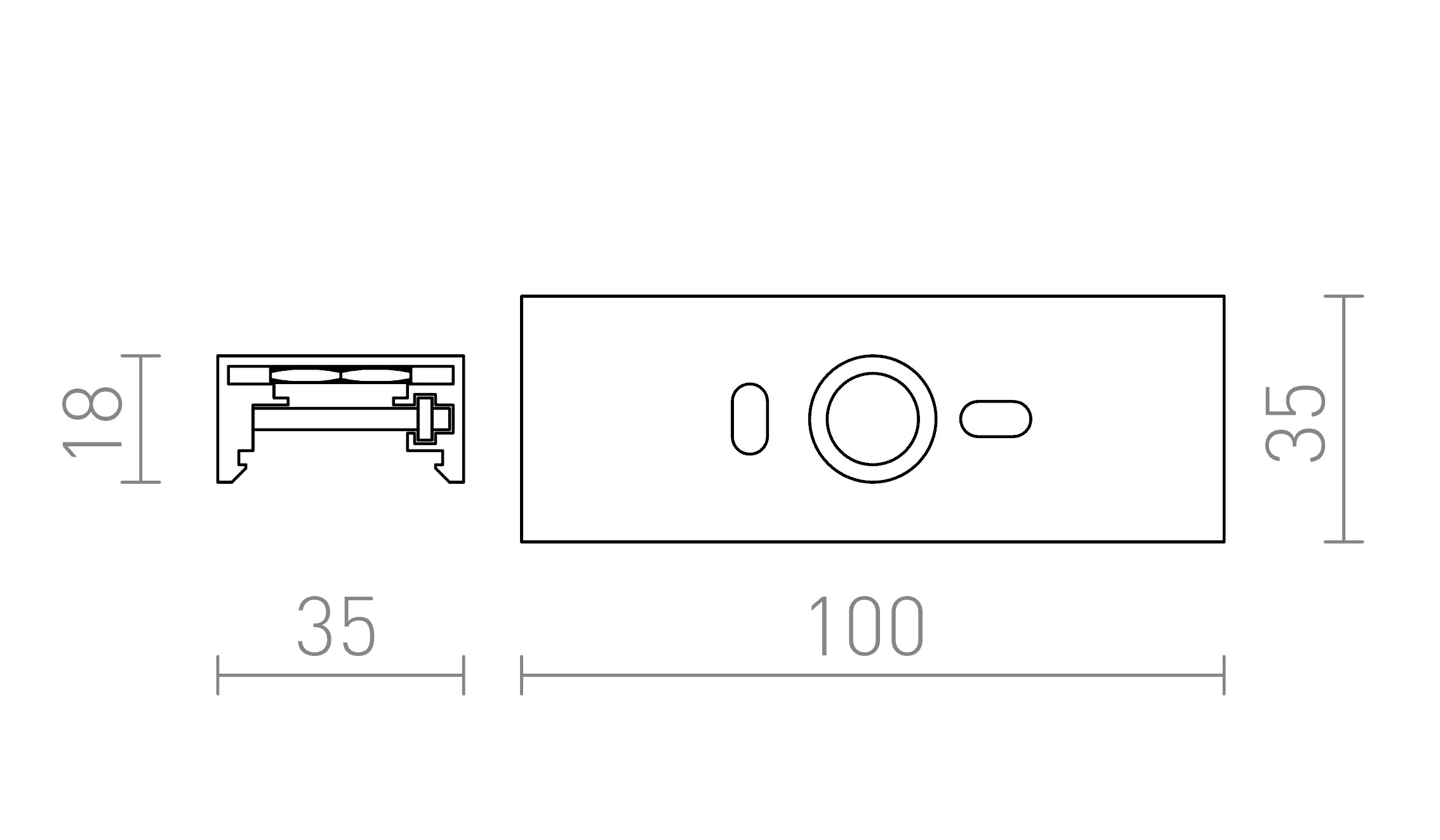 EUTRAC koppelstuk voor 3f. stroomrail - Product sketch