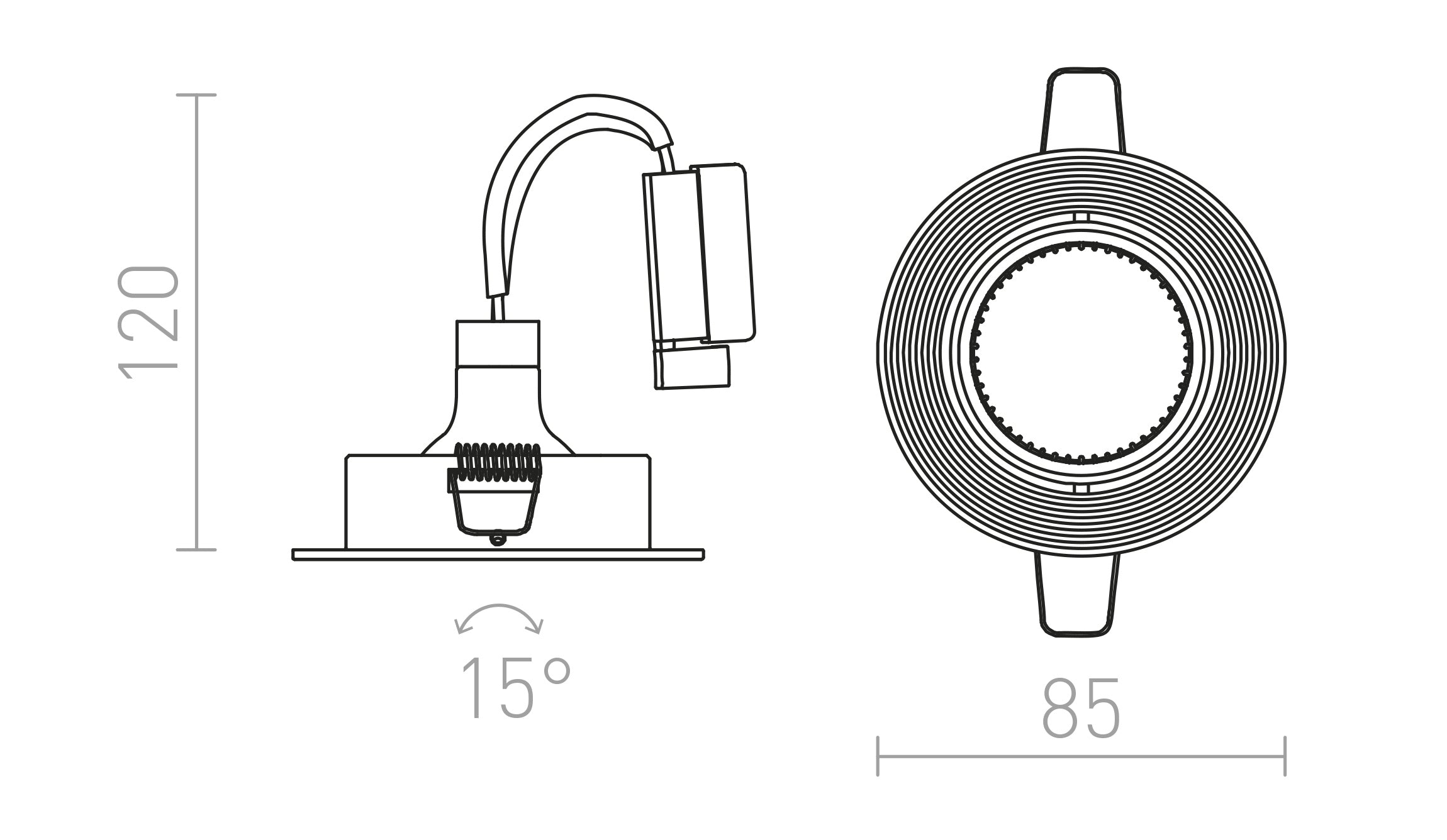 ESPRESSO infälld riktbar lampa - Product sketch