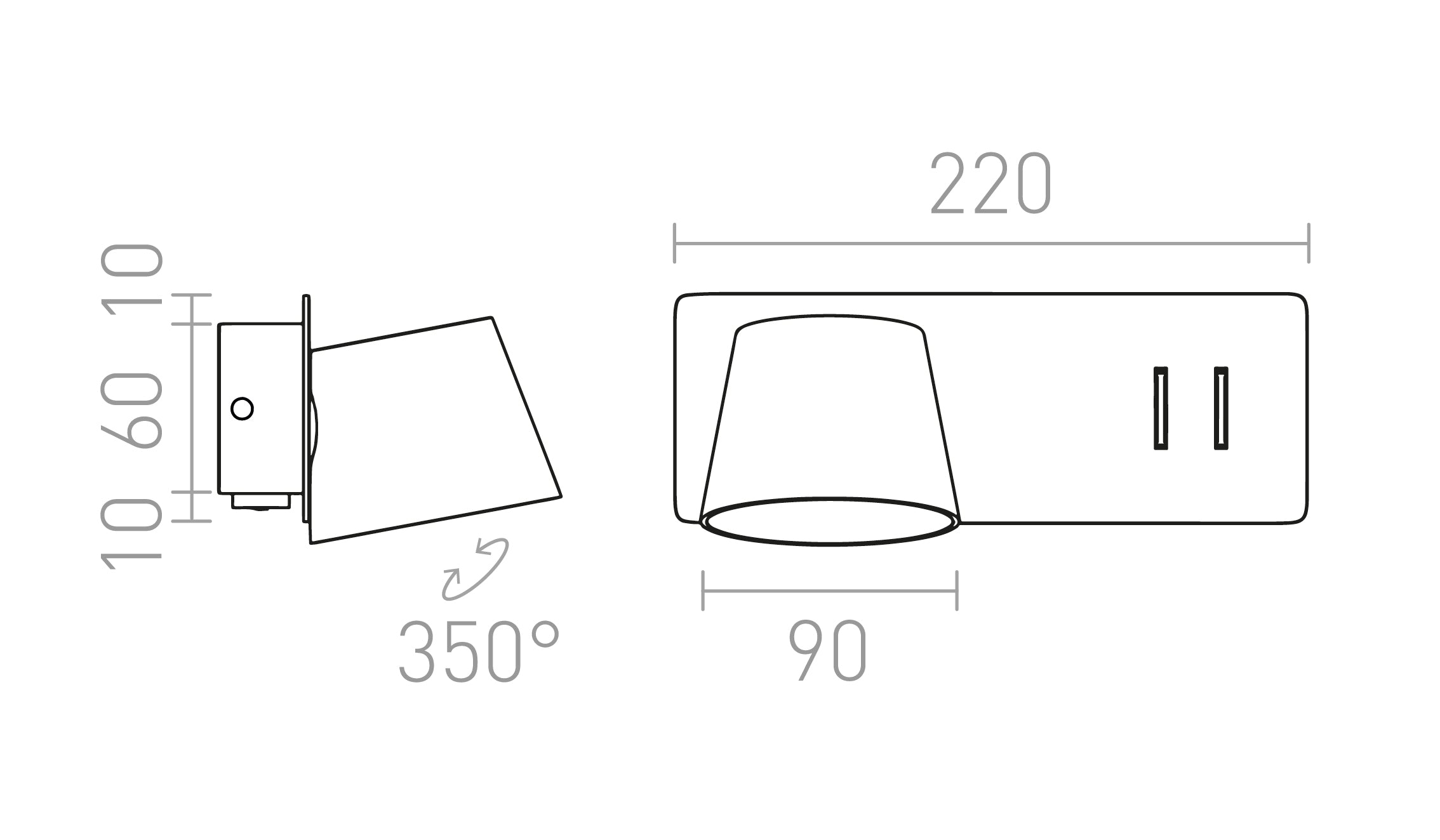 AMADEUS Wandhalterung mit Hintergrundbeleuchtung - Product sketch