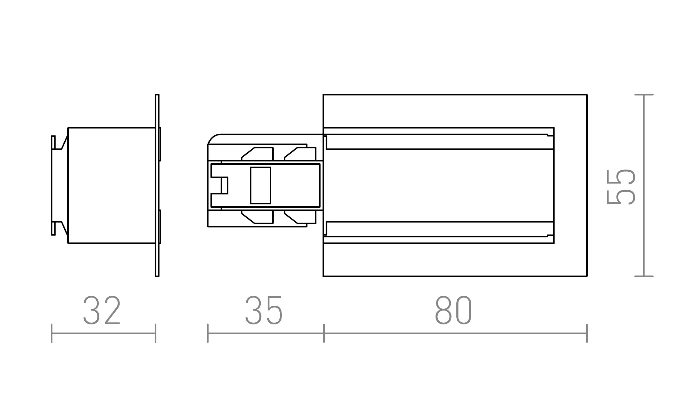EUTRAC ANSLUTNING FÖR INFÄLLD SKENA (JORD VÄNSTER) - Product sketch