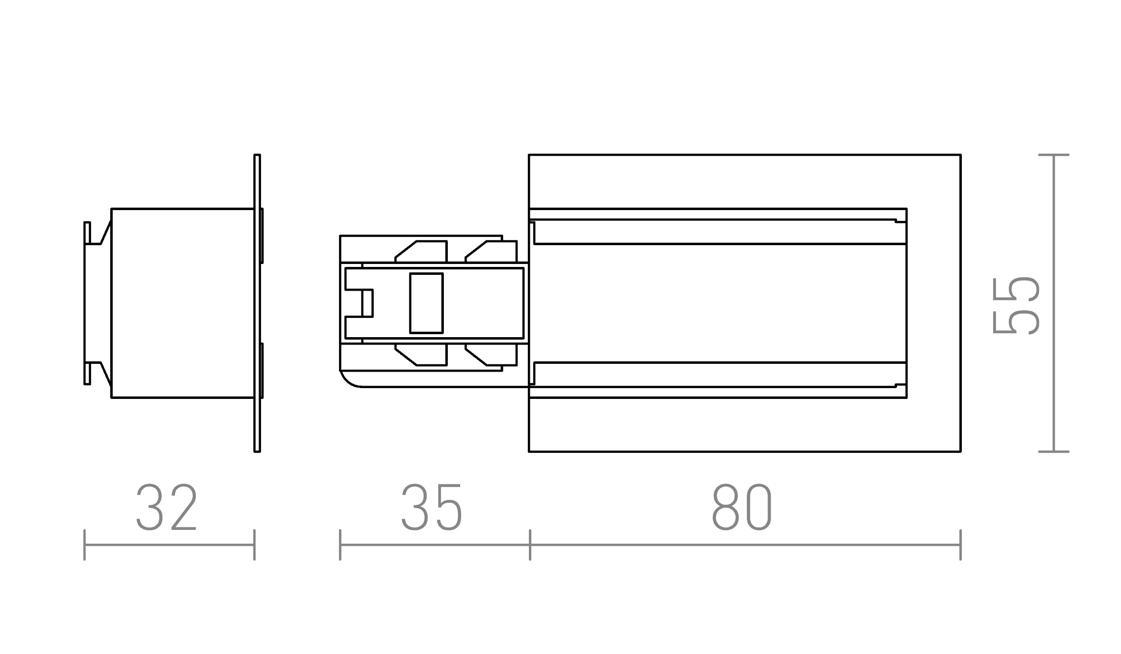EUTRAC ANSLUTNING FÖR INFÄLLD SKENA (JORD HÖGER) - Product sketch