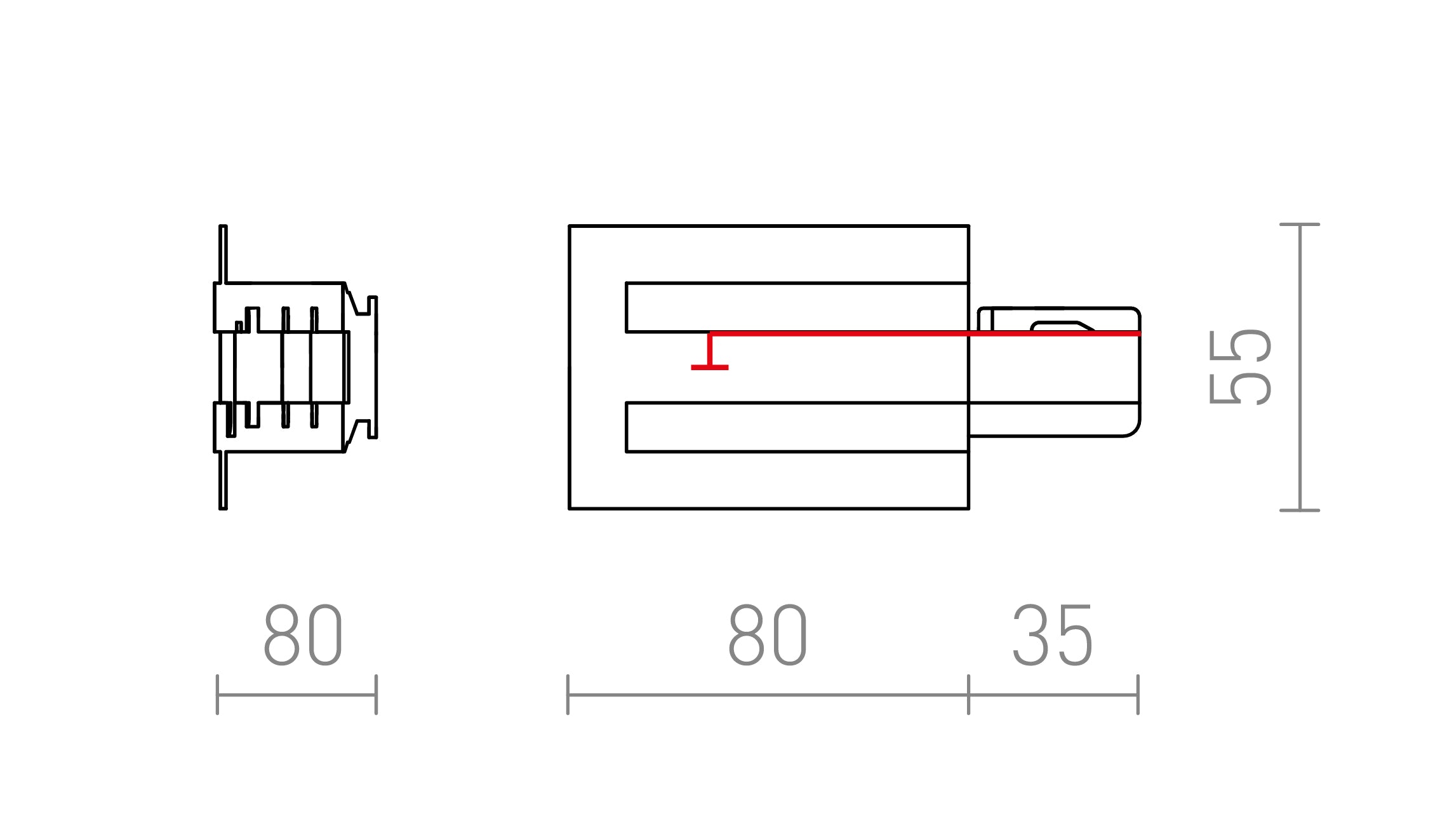 EUTRAC ANSLUTNING FÖR INFÄLLD SKENA (JORD HÖGER) - Product sketch