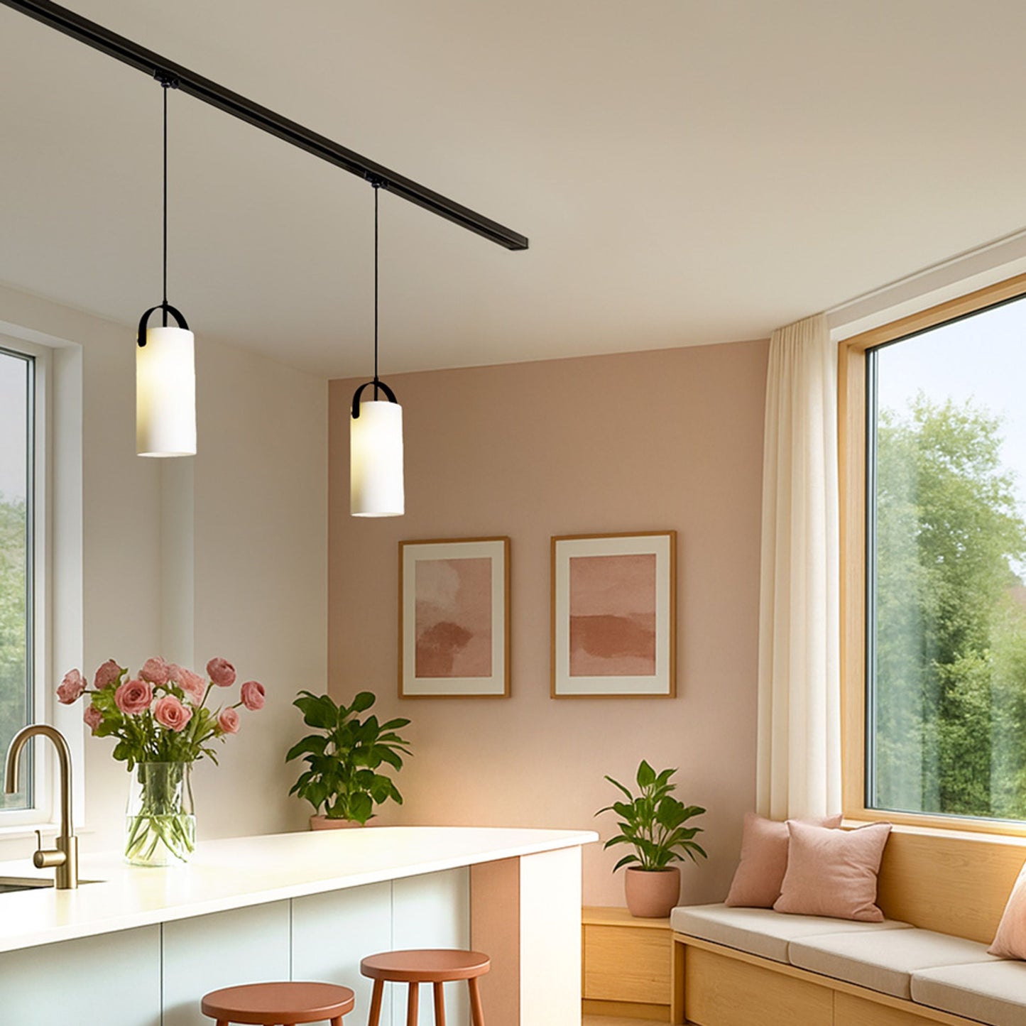 RENDL 3-circuit track system JULIETTA 31 for 3-circuit tracks  opal-colored glass/black 230V LED E27 15W R13856 4